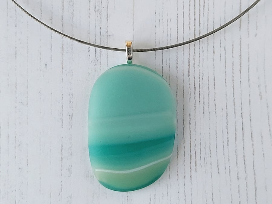 Seafoam Glass Pebble Pendant and Choker