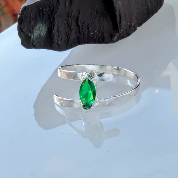 Sterling Silver Marquise Lab Created Emerald, Handmade Urban Jewellery WEDDING