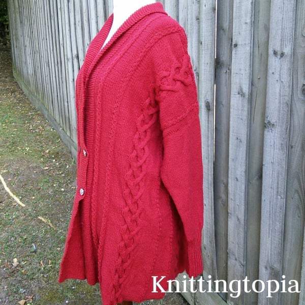 Hand knitted ladies jacket cardigan size 48" chest classic red