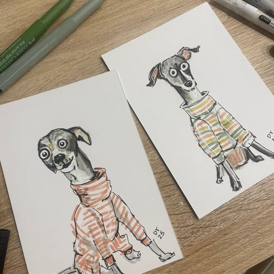 Dotts Doodle Quirky cartoon style A6 Pet portrait