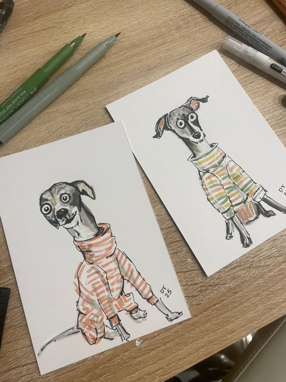 Dotts Doodle Quirky cartoon style A6 Pet portrait