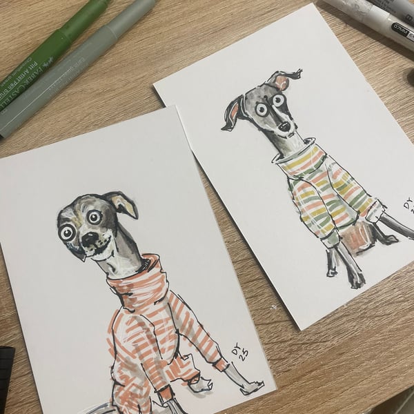 Dotts Doodle Quirky cartoon style A6 Pet portrait