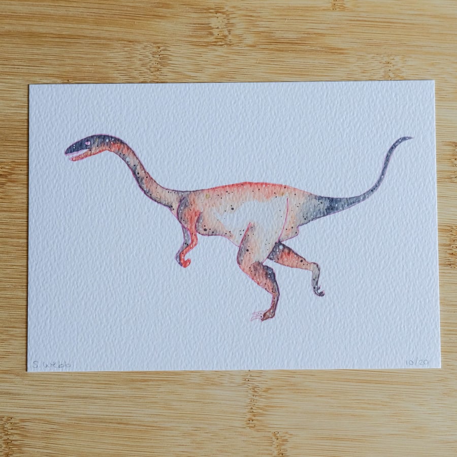 velociraptor,  dinosaur art print, watercolour galaxy 