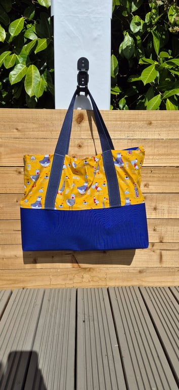 Handmade Nautical Tote Bag - Coastal Beach Shopper with Indigo Canvas Base