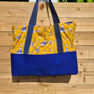 Handmade Nautical Tote Bag - Coastal Beach Shopper with Indigo Canvas Base