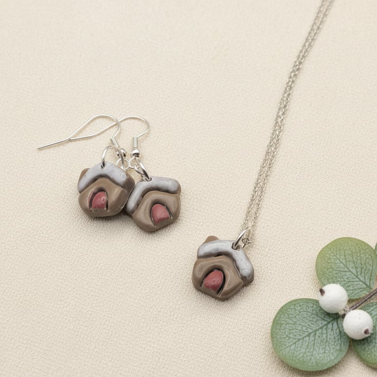 Gingerbread Mini Houses Jewellery Set Necklace & Earrings