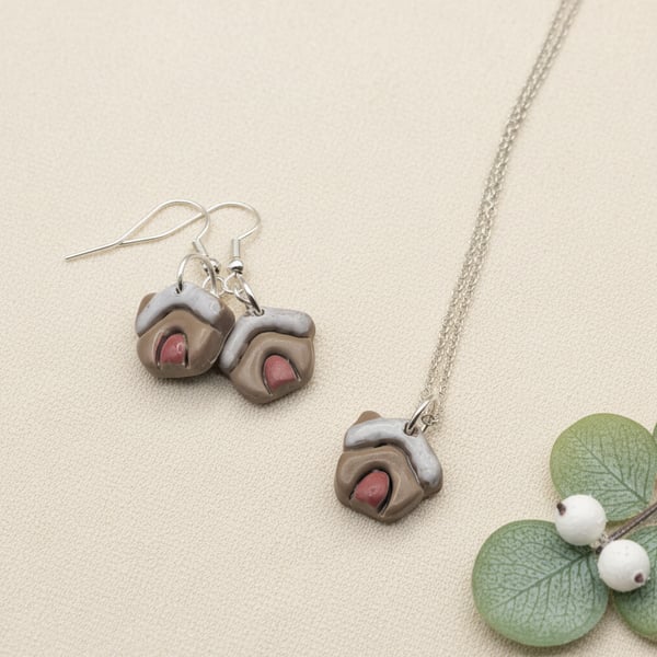 Gingerbread Mini Houses Jewellery Set Necklace & Earrings
