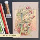 Parrot Waxcap Mushroom Illustration, original drawing, mushroom art