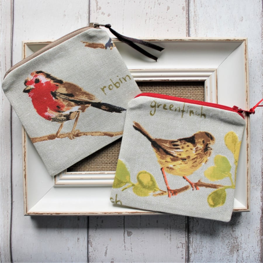 Garden Bird Print Zipped Coin Purse