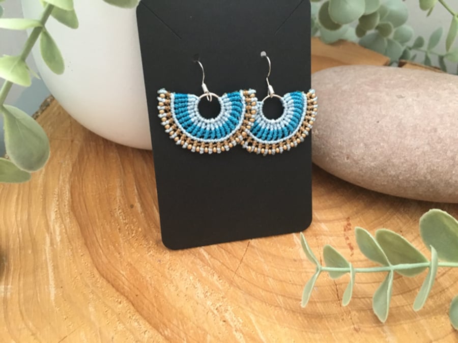 Dangle fan design macrame beaded boho earrings