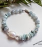 Larimar, Aquamarine & Baroque Freshwater Pearl Sterling Silver Bracelet  - Image 3