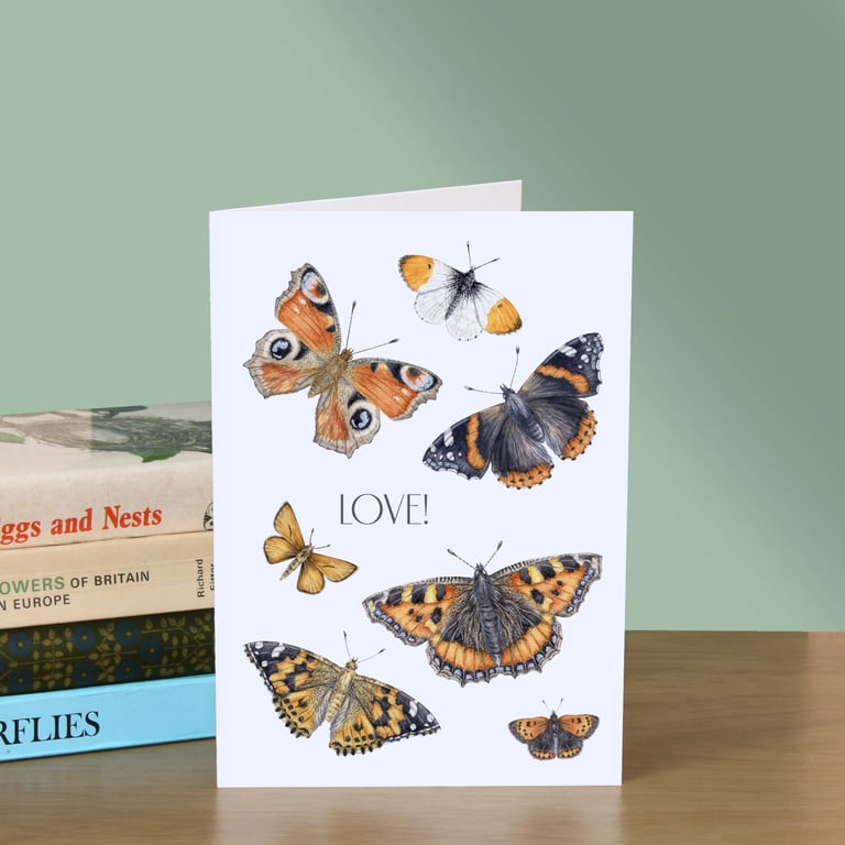 Butterfly Greetings Card - 5x7" blank, for birthday, anniversary or Valentines