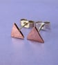 Copper triangle earrings with silver posts - Image 2