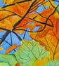Framed  Oil Painting of Autumn Leaves Square Art  - Image 4