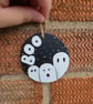 Hand Painted Halloween Ghost Family Wooden Slice – Cute Spooky Wall Hanging - Image 2