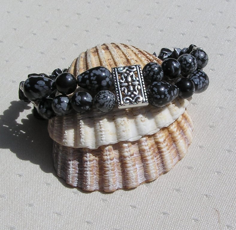 Snowflake Obsidian Gemstone Crystal Beaded Chakra Bracelet "Virtuosity"