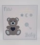 Handmade New Baby Card – Light Grey Teddy Bear - 5 x 5 Inch Square