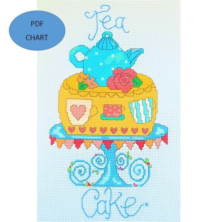 Afternoon Tea and Cake Teapot Cross Stitch Digital Download PDF chart