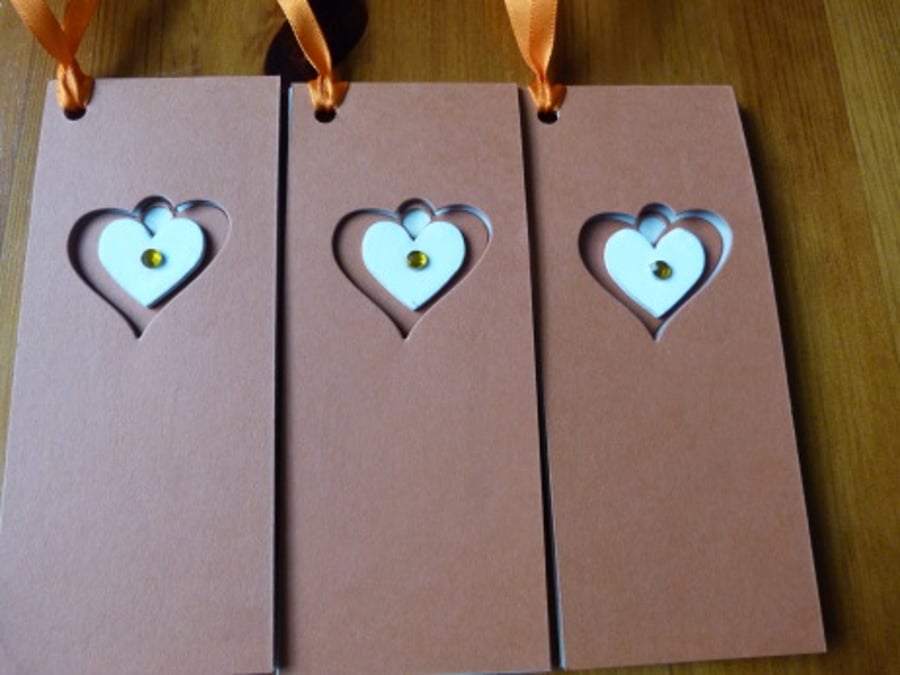 Set of Three Heart Burnt Orange Gift Tags