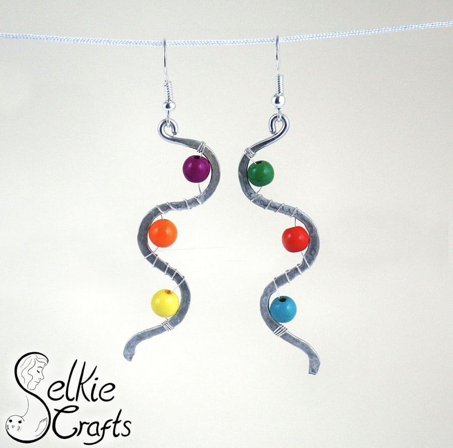 Colourful Magnesite Wavy Hammered Earrings