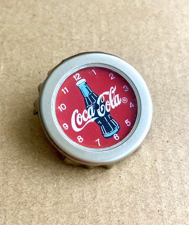 Upcycled Coca Cola Watch Cap Shaped Dial Handmade Brooch