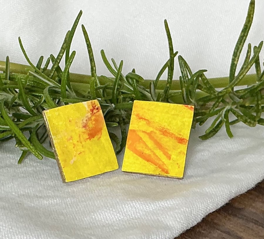 Lemon Yellow Dash, Stainless Steel Post Earrings.