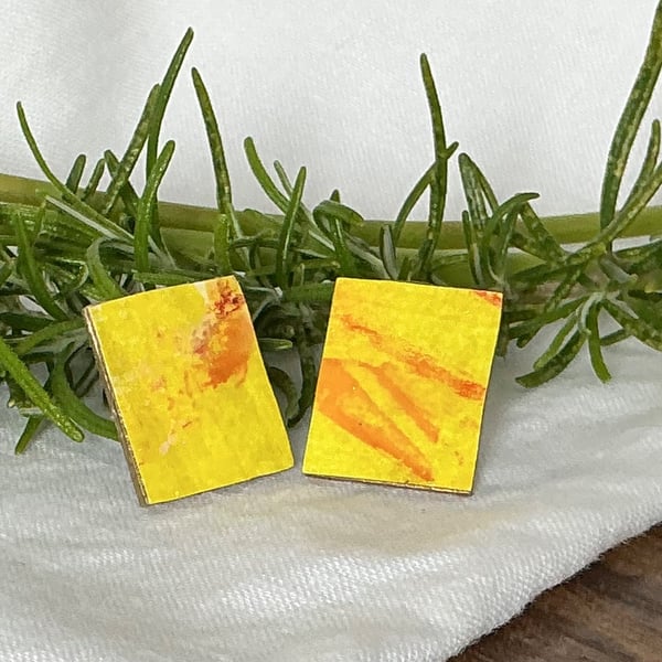 Lemon Yellow Dash, Stainless Steel Post Earrings.