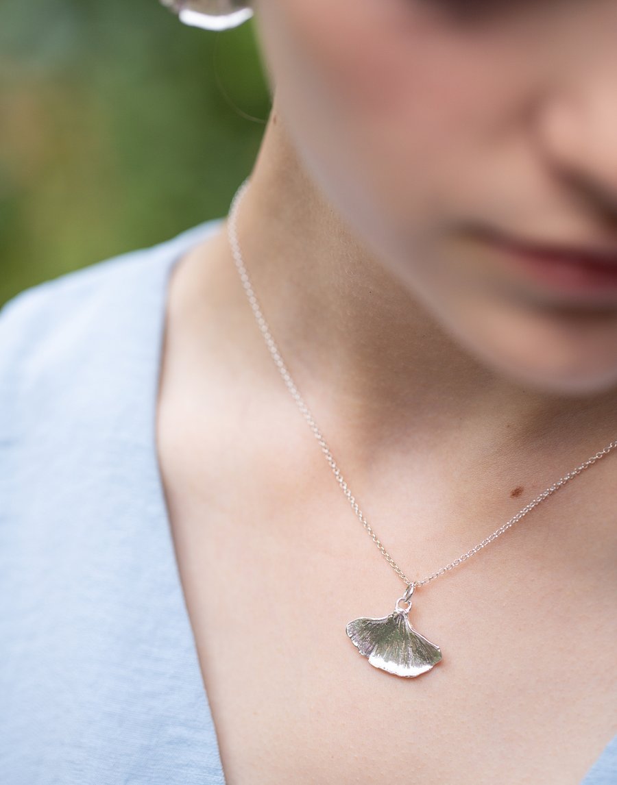 Silver Ginkgo Leaf Necklace -Handmade Jewellery