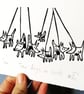 Tiny Dogs on Leads - lino print