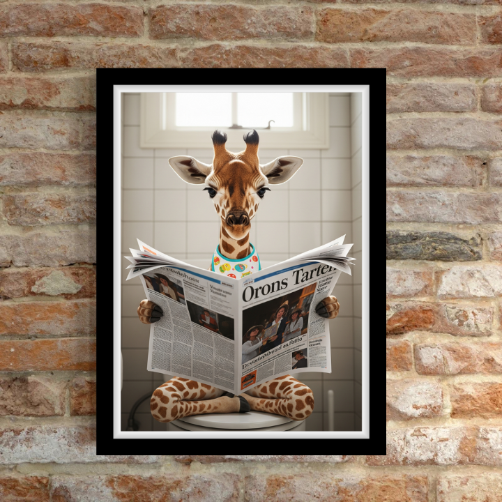 Giraffe reading a newspaper Bathroom Wall Prints