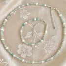 Amazonite And Cultured Pearl Dainty Jewellery Set