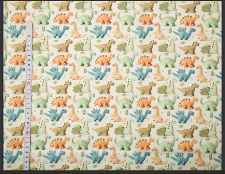 polycotton fabric material 3d digitally printed dino dinosaur cute
