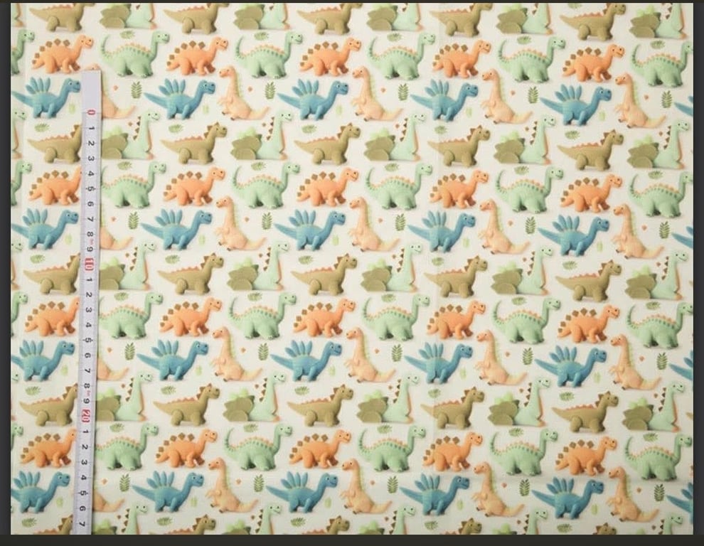 polycotton fabric material 3d digitally printed dino dinosaur cute