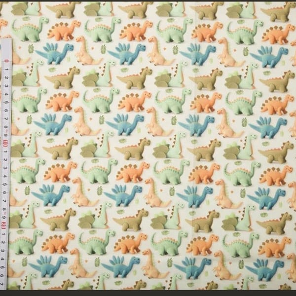 polycotton fabric material 3d digitally printed dino dinosaur cute
