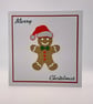 Handmade Gingerbread Man Christmas Card with Santa Hat – 5 x 5 Inch Square - Image 1