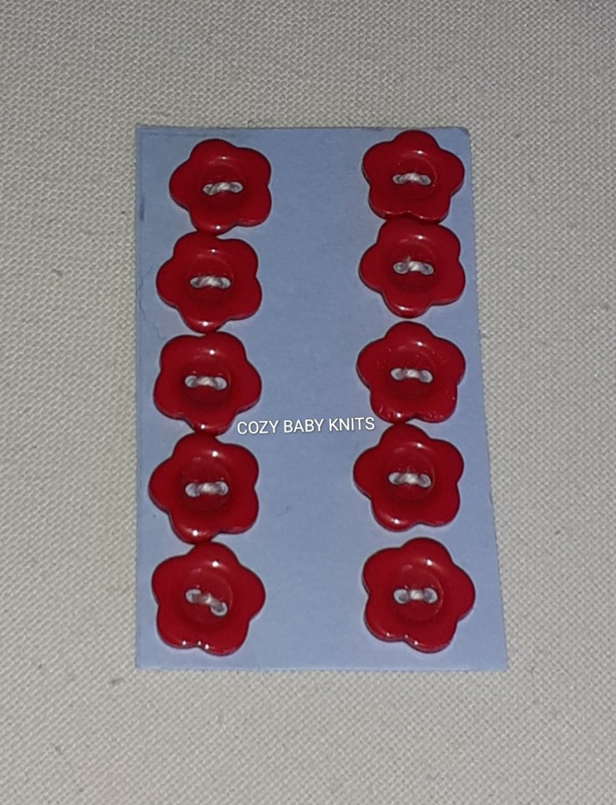 13MM RED FLOWER BUTTONS WITH TWO HOLES FOR ATTACHING 