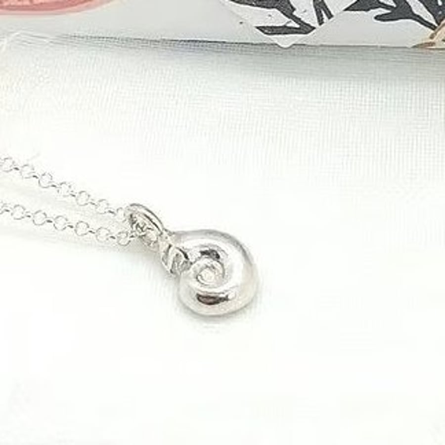 Fine Silver Ammonite Pendant handmade gift for her ready to post
