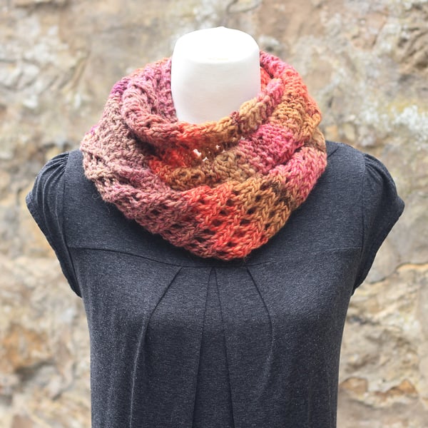 Scarf infinity, cowl, snood, multicolor pink beige, women's gift guide