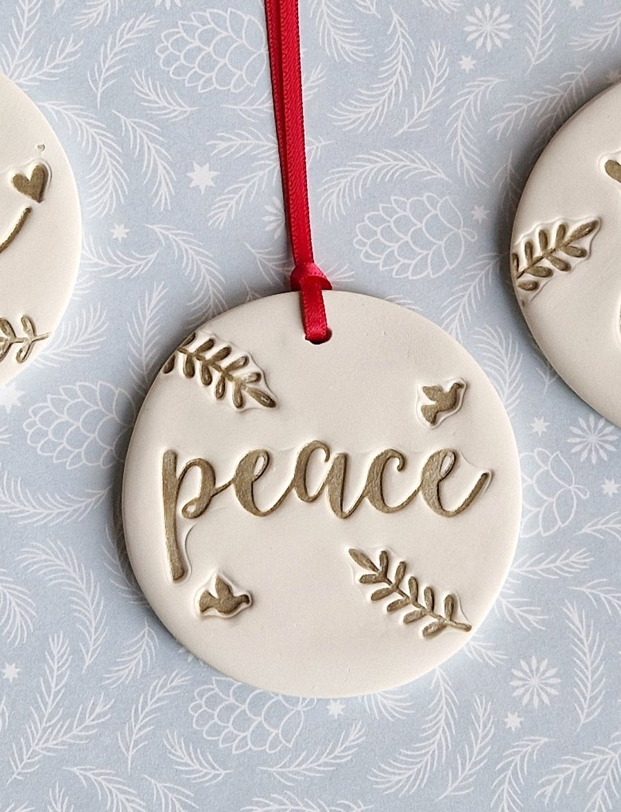 Handmade 'Peace' Clay Christmas Decoration