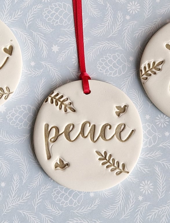Handmade 'Peace' Clay Christmas Decoration
