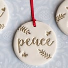 Handmade 'Peace' Clay Christmas Decoration