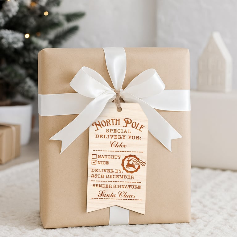 Personalised North Pole Special Delivery Wooden Gift Tag – Custom Name Gift Tag 