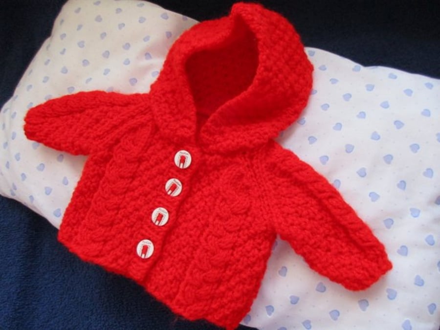Dolls Red Aran Style Jacket with Hood