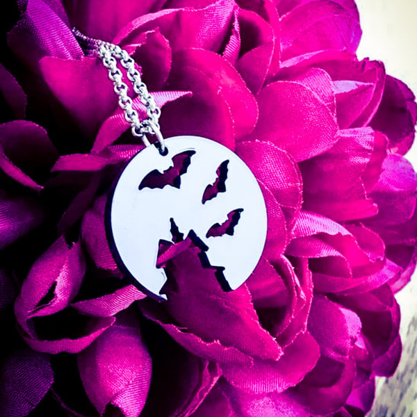 Haunted House and Bats Acrylic Necklace
