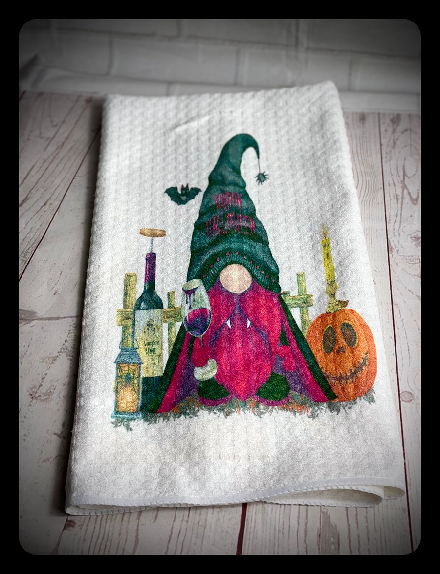 Handmade Waffle Weave Vampire Gonk Tea Towel, Nordic, Gnome, Swedish Tomte