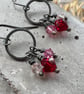 Vintage Crystal Earrings Dainty Hoops with Pink and Red Sparkles  - Image 1