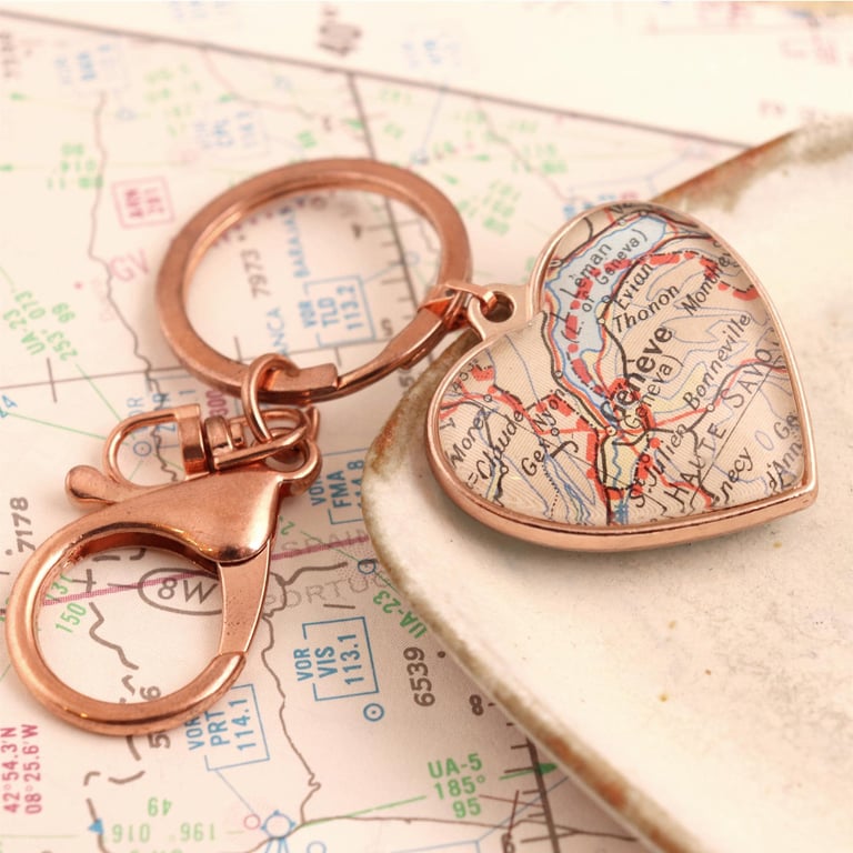 Personalised Heart Keyring with Two Maps of your choice Where We Met