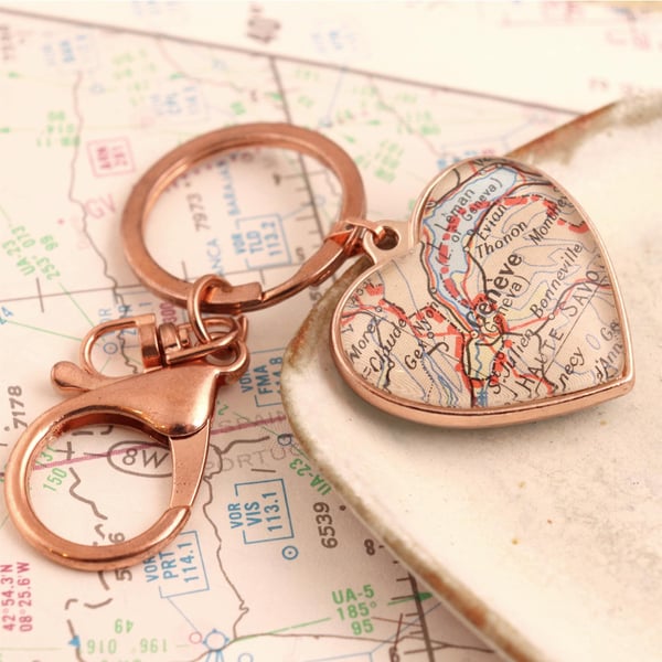 Personalised Heart Keyring with Two Maps of your choice Where We Met