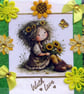 Girl Holding SunFlower - Hand Crafted Decoupage Greeting Card - With Love 3800