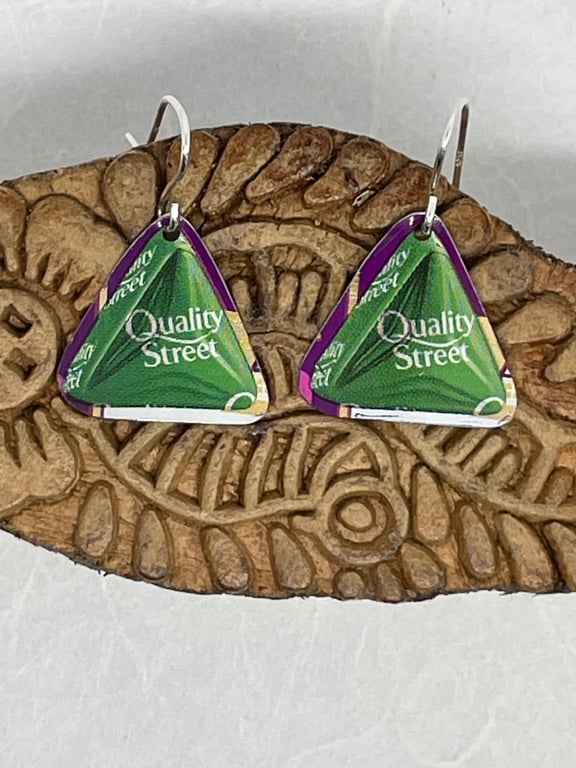 The Green Triangle Recycled Quality Street Tin Earrings with Silver